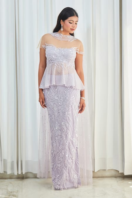 Buy Saaj By Ankita Purple Tulle Beads, Sequins Off-shoulder And Embroidered Lehenga Set Online at Aza Fashions Buy_Saaj By Ankita_Purple Tulle Beads, Sequins Off-shoulder And Embroidered Lehenga Set _Online_at_Aza_Fashions