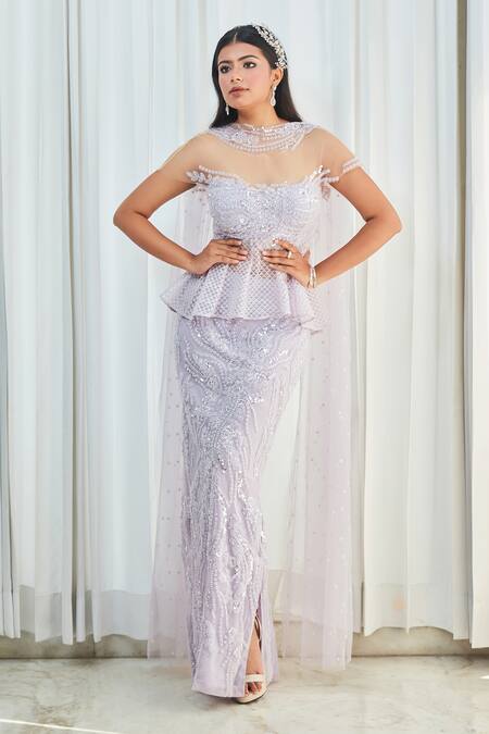 Shop Saaj By Ankita Purple Tulle Beads, Sequins Off-shoulder And Embroidered Lehenga Set Online at Aza Fashions Shop_Saaj By Ankita_Purple Tulle Beads, Sequins Off-shoulder And Embroidered Lehenga Set _Online_at_Aza_Fashions