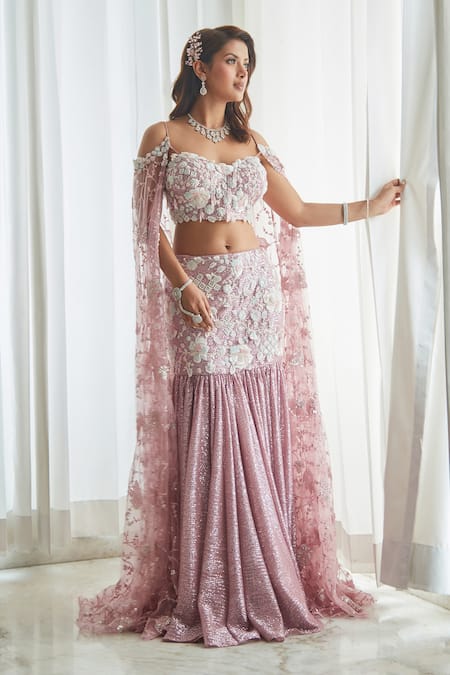 Saaj By Ankita Purple Crepe Crystals, Cut Work, Beads, Embroidery Blouse And Lehenga Set Online at Aza Fashions Saaj By Ankita_Purple Crepe Crystals, Cut Work, Beads, Embroidery Blouse And Lehenga Set _Online_at_Aza_Fashions