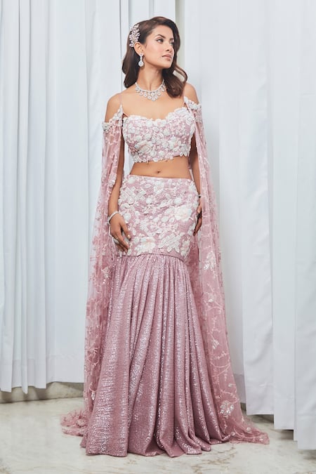 Shop Saaj By Ankita Purple Crepe Crystals, Cut Work, Beads, Embroidery Blouse And Lehenga Set Online at Aza Fashions Shop_Saaj By Ankita_Purple Crepe Crystals, Cut Work, Beads, Embroidery Blouse And Lehenga Set _Online_at_Aza_Fashions