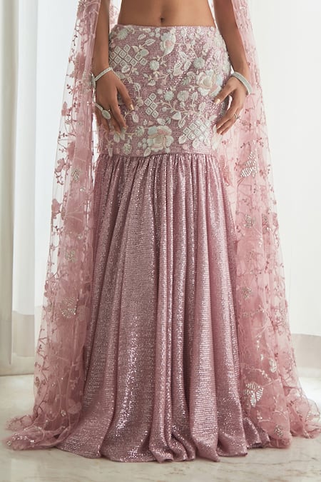 Saaj By Ankita Purple Crepe Crystals, Cut Work, Beads, Embroidery Blouse And Lehenga Set at Aza Fashions Saaj By Ankita_Purple Crepe Crystals, Cut Work, Beads, Embroidery Blouse And Lehenga Set _at_Aza_Fashions