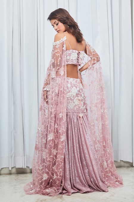 Shop Saaj By Ankita Purple Crepe Crystals, Cut Work, Beads, Embroidery Blouse And Lehenga Set at Aza Fashions Shop_Saaj By Ankita_Purple Crepe Crystals, Cut Work, Beads, Embroidery Blouse And Lehenga Set _at_Aza_Fashions