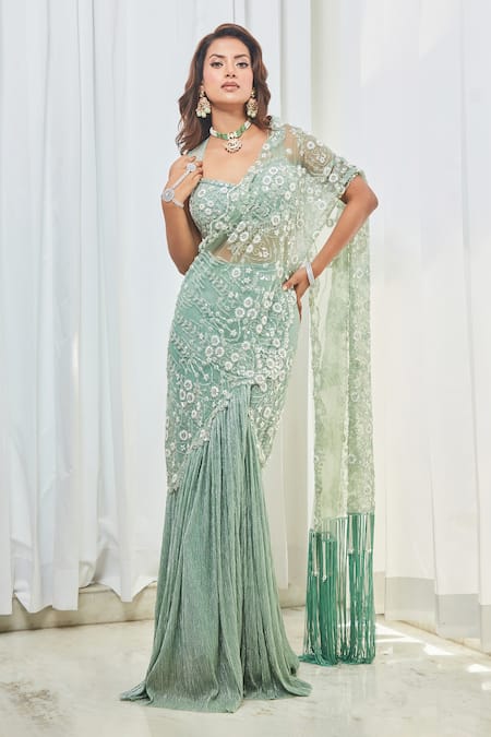 Saaj by Ankita Cutdana Embroidered Pre-Draped Saree Set 