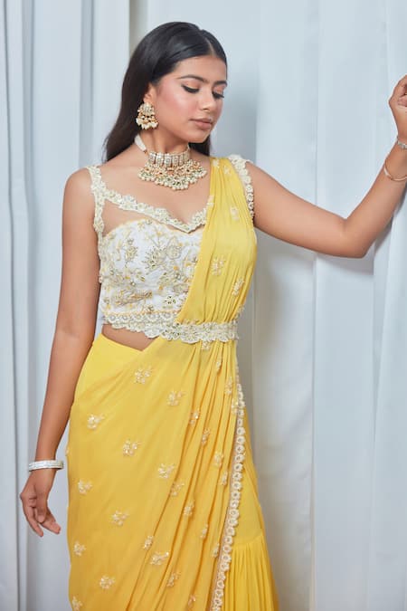 Buy Saaj By Ankita Ivory Georgette Mirrors, Pearls, Embroidery V-neck Blouse And Sharara Set Online at Aza Fashions Buy_Saaj By Ankita_Ivory Georgette Mirrors, Pearls, Embroidery V-neck Blouse And Sharara Set _Online_at_Aza_Fashions