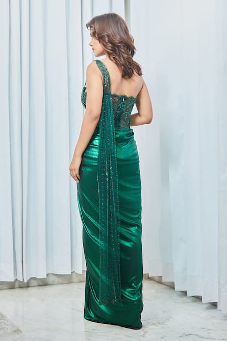 Saaj By Ankita Asymmetric Cutdana Sequin Gown 
