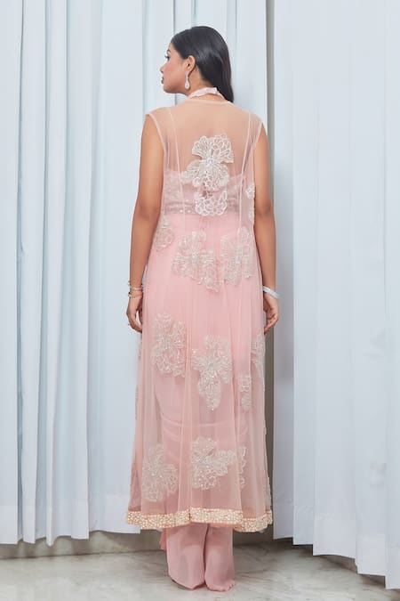 Saaj By Ankita Zari Bead Embroidered Pink Cape Set 