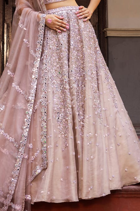 Ruceru Purple Organza, Taffeta Beads, Mirrors, Sequins, Embroidery Cluster Lehenga Set Online at Aza Fashions Ruceru_Purple Organza, Taffeta Beads, Mirrors, Sequins, Embroidery Cluster Lehenga Set _Online_at_Aza_Fashions