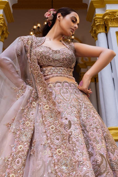 Ruceru Floral Zardozi Embroidered Bridal Lehenga Set 