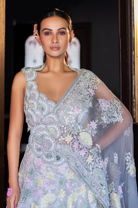 Ruceru Chikankari Embroidered Bridal Lehenga Set 