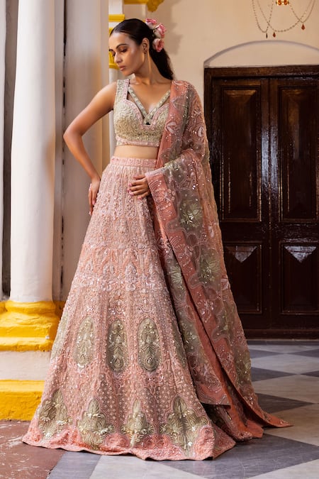 Ruceru Zardozi 3D Sequin Embroidered Bridal Lehenga Set 