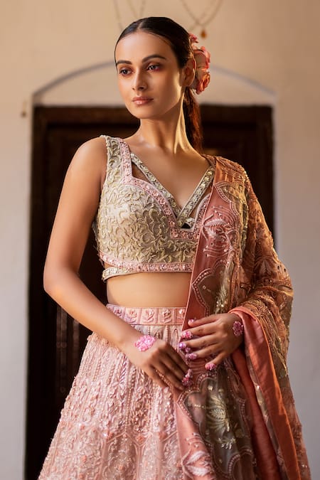 Ruceru Zardozi 3D Sequin Embroidered Lehenga Set 