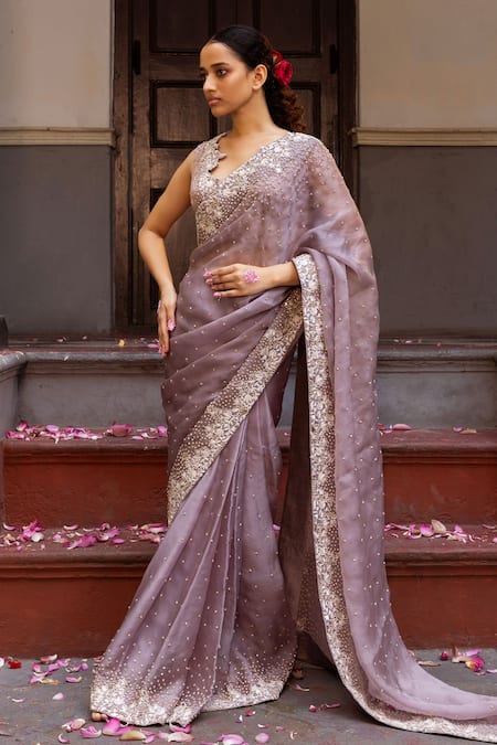 Ruceru Cutwork Floral Embroidered Saree With Blouse 