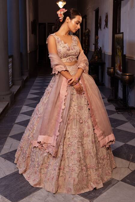 Ruceru Floral Vine Embroidered Lehenga Set 