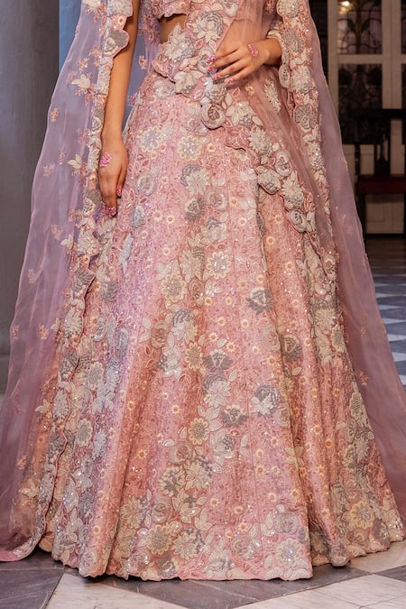 Buy Ruceru Pink Organza, Taffeta Sequins, Cut Work, Floral Vine Zardozi Lehenga Set Online at Aza Fashions Buy_Ruceru_Pink Organza, Taffeta Sequins, Cut Work, Floral Vine Zardozi Lehenga Set _Online_at_Aza_Fashions