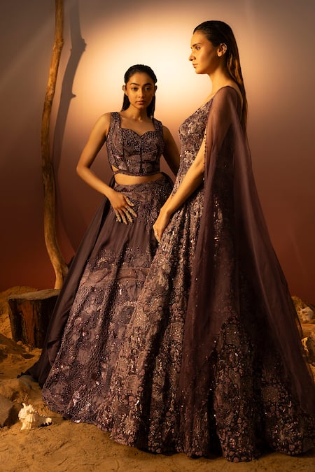 Ruceru Purple Celeste Bloom Embroidered Gown 