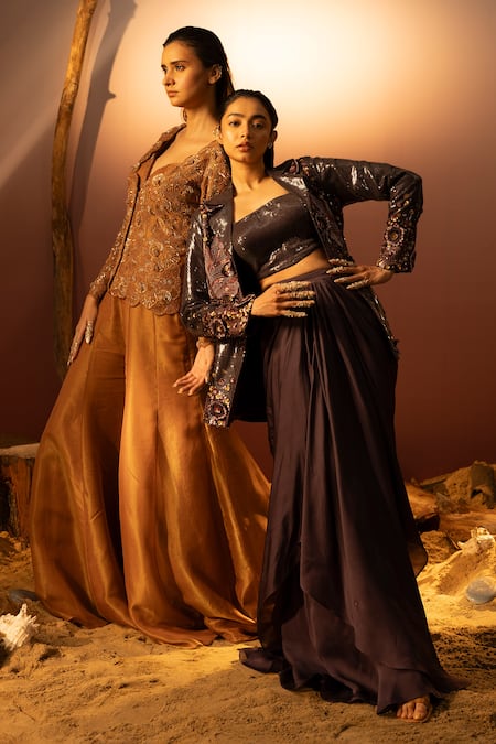 Ruceru Embroidered Jacket & Sharara Set 