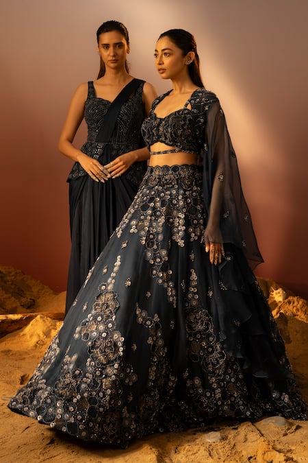 Ruceru Florin Sequin Embroidered Peplum Saree Gown 