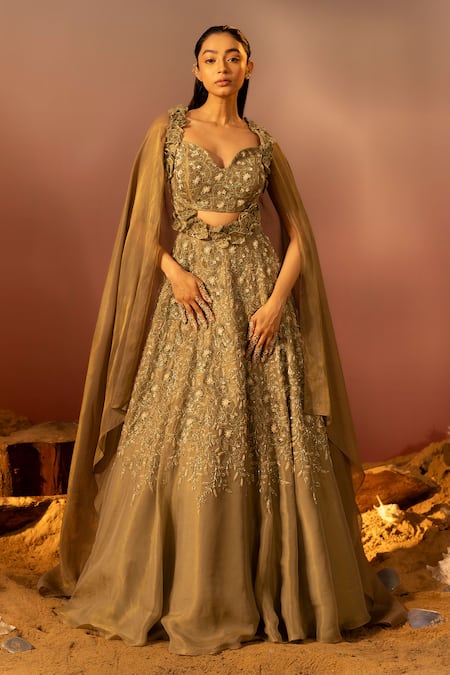 Ruceru Cape Sleeves Hand Embroidered Gown 