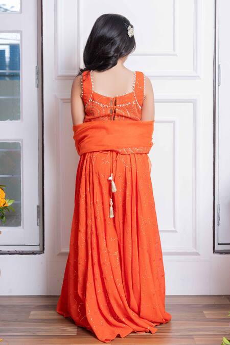 Shop Kirti Agarwal - Pret N Couture Orange Organza, Georgette Sequins, Pearls, Embroidery Scallop Kurta Sharara Set at Aza Fashions Shop_Kirti Agarwal - Pret N Couture_Orange Organza, Georgette Sequins, Pearls, Embroidery Scallop Kurta Sharara Set_at_Aza_Fashions