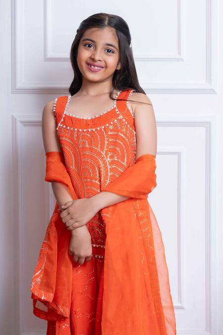 Buy Kirti Agarwal - Pret N Couture Orange Organza, Georgette Sequins, Pearls, Embroidery Scallop Kurta Sharara Set Online at Aza Fashions Buy_Kirti Agarwal - Pret N Couture_Orange Organza, Georgette Sequins, Pearls, Embroidery Scallop Kurta Sharara Set_Online_at_Aza_Fashions