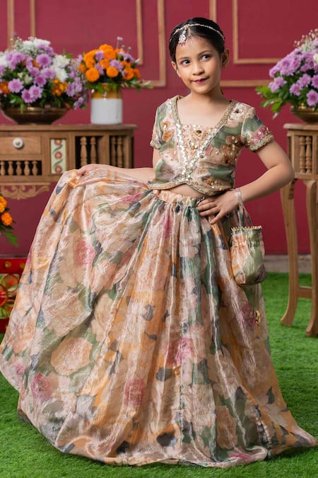 Kirti Agarwal - Pret N Couture_Multi Color Tissue, Silk, Cotton Sequins, Multicolor Floral Gradient Lehenga Set _Online_at_Aza_Fashions