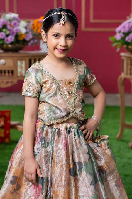 Buy_Kirti Agarwal - Pret N Couture_Multi Color Tissue, Silk, Cotton Sequins, Multicolor Floral Gradient Lehenga Set _Online_at_Aza_Fashions