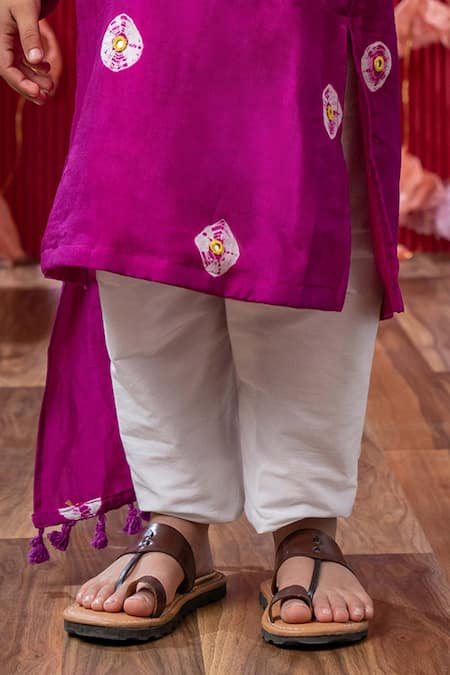 Shop_Kirti Agarwal - Pret N Couture_Magenta Cotton, Silk Fabric Flowers, Embroidery Bandhini Tie-dye Kurta Set _Online_at_Aza_Fashions