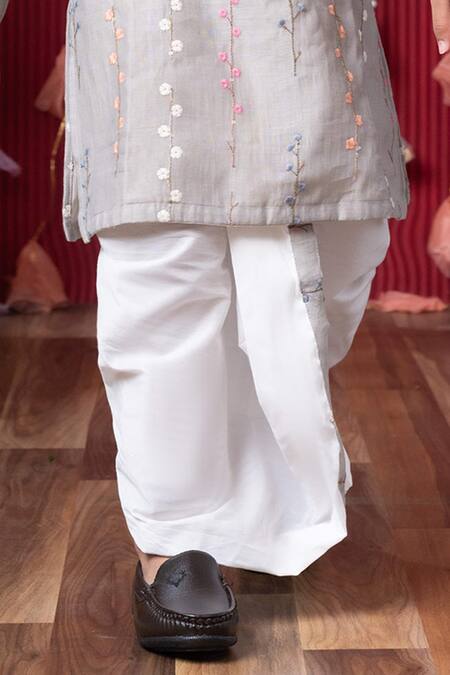 Kirti Agarwal - Pret N Couture Gray Chanderi Silk, Cotton, Linen Sequins, Embroidery Floral Vine Kurta Set Online at Aza Fashions Kirti Agarwal - Pret N Couture_Gray Chanderi Silk, Cotton, Linen Sequins, Embroidery Floral Vine Kurta Set _Online_at_Aza_Fashions