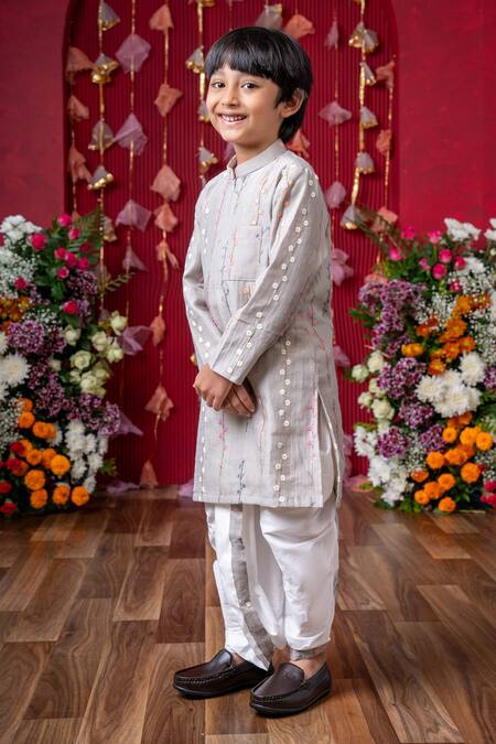 Buy Kirti Agarwal - Pret N Couture Gray Chanderi Silk, Cotton, Linen Sequins, Embroidery Floral Vine Kurta Set Online at Aza Fashions Buy_Kirti Agarwal - Pret N Couture_Gray Chanderi Silk, Cotton, Linen Sequins, Embroidery Floral Vine Kurta Set _Online_at_Aza_Fashions