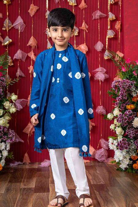 Kirti Agarwal - Pret N Couture Blue Cotton, Silk Embroidery Bandhini Tie-dye Kurta Set Online at Aza Fashions Kirti Agarwal - Pret N Couture_Blue Cotton, Silk Embroidery Bandhini Tie-dye Kurta Set_Online_at_Aza_Fashions