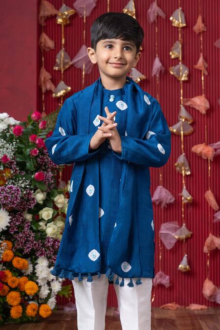 Buy Kirti Agarwal - Pret N Couture Blue Cotton, Silk Embroidery Bandhini Tie-dye Kurta Set Online at Aza Fashions Buy_Kirti Agarwal - Pret N Couture_Blue Cotton, Silk Embroidery Bandhini Tie-dye Kurta Set_Online_at_Aza_Fashions