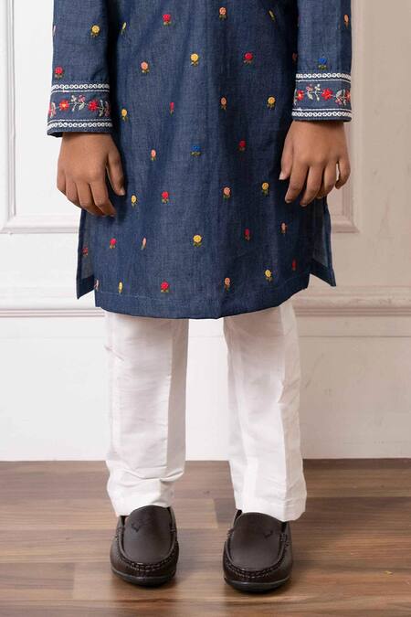 Kirti Agarwal - Pret N Couture_Blue , Satin Embroidery Floral Kurta Set _Online_at_Aza_Fashions