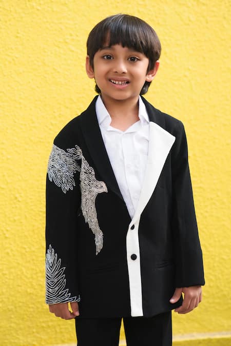 Buy_Kirti Agarwal - Pret N Couture_Black Gingham, Cotton Embroidery Cutdana Blazer Set _Online_at_Aza_Fashions