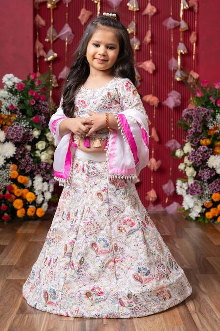 Buy_Kirti Agarwal - Pret N Couture_Off White Satin, Organza, Georgette Sequins, Embroidery, Floral Lehenga Set _Online_at_Aza_Fashions