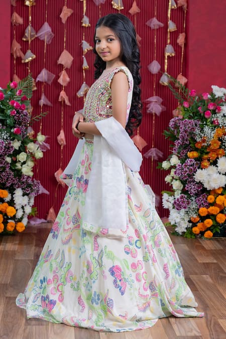 Kirti Agarwal - Pret N Couture_Off White Crepe, Linen Mirrors, Sequins Floral Printed Embellished Lehenga Set _Online_at_Aza_Fashions