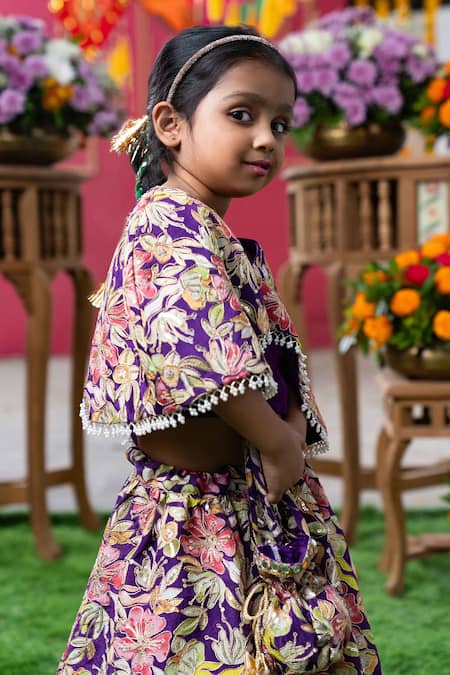 Kirti Agarwal - Pret N Couture Purple Crepe, Cotton Pearls, Embroidery Floral Lehenga Set Online at Aza Fashions Kirti Agarwal - Pret N Couture_Purple Crepe, Cotton Pearls, Embroidery Floral Lehenga Set _Online_at_Aza_Fashions