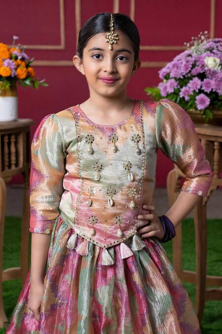 Buy Kirti Agarwal - Pret N Couture Multi Color Tissue, Silk, Cotton Mirrors, Sequins, Embroidery And Lehenga Set Online at Aza Fashions Buy_Kirti Agarwal - Pret N Couture_Multi Color Tissue, Silk, Cotton Mirrors, Sequins, Embroidery And Lehenga Set _Online_at_Aza_Fashions