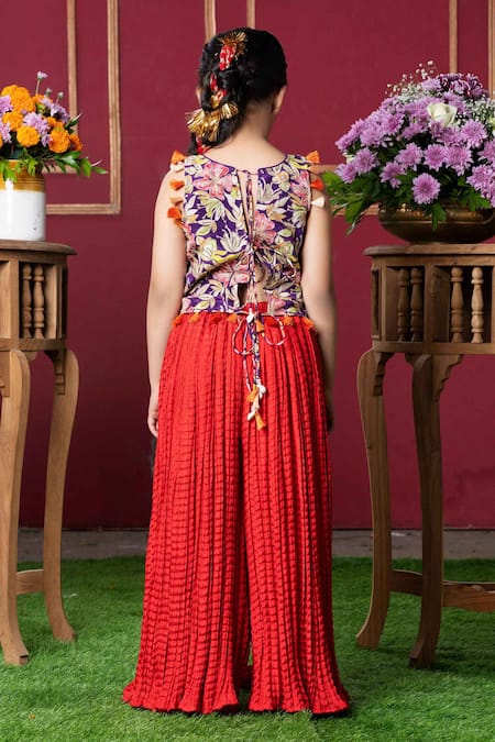 Shop Kirti Agarwal - Pret N Couture Purple Crepe Tassels Mirror Embroidered Kurta And Sharara Set at Aza Fashions Shop_Kirti Agarwal - Pret N Couture_Purple Crepe Tassels Mirror Embroidered Kurta And Sharara Set _at_Aza_Fashions