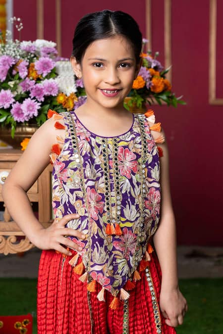 Kirti Agarwal - Pret N Couture Purple Crepe Tassels Mirror Embroidered Kurta And Sharara Set Online at Aza Fashions Kirti Agarwal - Pret N Couture_Purple Crepe Tassels Mirror Embroidered Kurta And Sharara Set _Online_at_Aza_Fashions