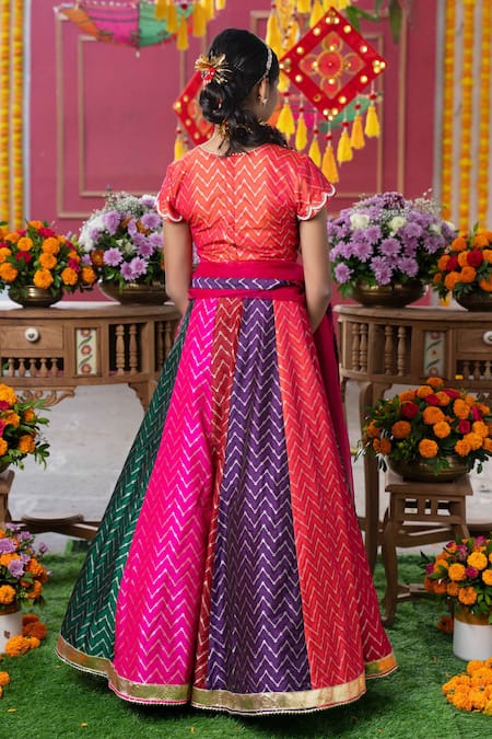 Kirti Agarwal - Pret N Couture Multi Color Silk, Organza, Cotton Multicolored Chevron Embroidered Lehenga Set Online at Aza Fashions Kirti Agarwal - Pret N Couture_Multi Color Silk, Organza, Cotton Multicolored Chevron Embroidered Lehenga Set _Online_at_Aza_Fashions