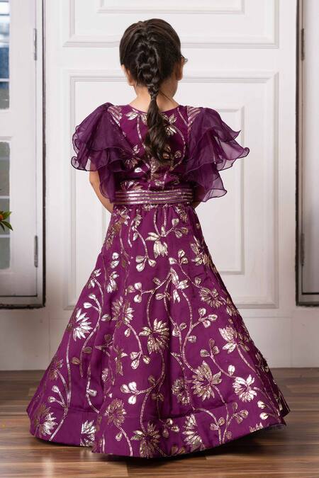 Shop Kirti Agarwal - Pret N Couture Purple Organza, Cotton Gota Patti Embroidered Lehenga Set at Aza Fashions Shop_Kirti Agarwal - Pret N Couture_Purple Organza, Cotton Gota Patti Embroidered Lehenga Set_at_Aza_Fashions