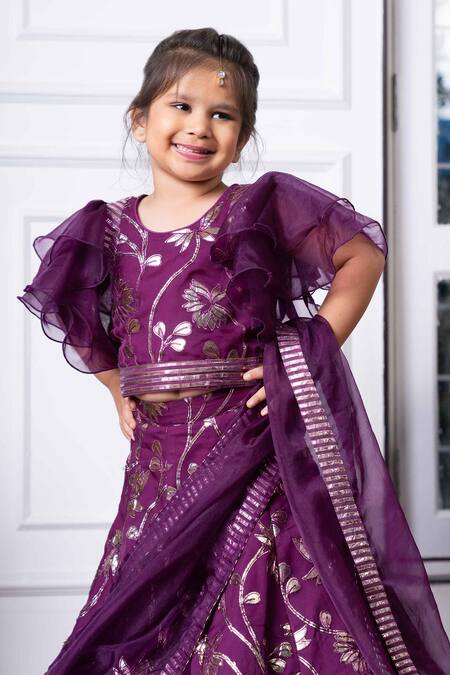 Buy Kirti Agarwal - Pret N Couture Purple Organza, Cotton Gota Patti Embroidered Lehenga Set Online at Aza Fashions Buy_Kirti Agarwal - Pret N Couture_Purple Organza, Cotton Gota Patti Embroidered Lehenga Set_Online_at_Aza_Fashions