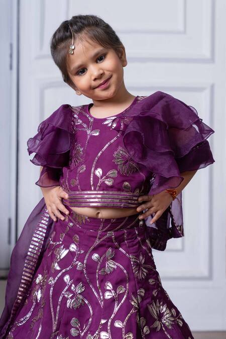 Shop Kirti Agarwal - Pret N Couture Purple Organza, Cotton Gota Patti Embroidered Lehenga Set Online at Aza Fashions Shop_Kirti Agarwal - Pret N Couture_Purple Organza, Cotton Gota Patti Embroidered Lehenga Set_Online_at_Aza_Fashions