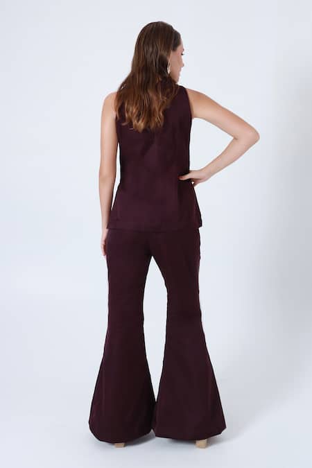 Shagufta Cutdana Embroidered Wine Top & Pant Set 