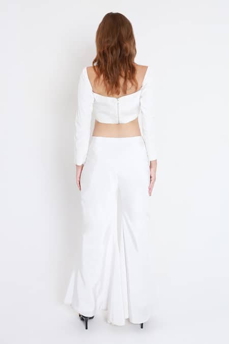 Shagufta Mushroom Embroidered Crop Top & Pant Set 