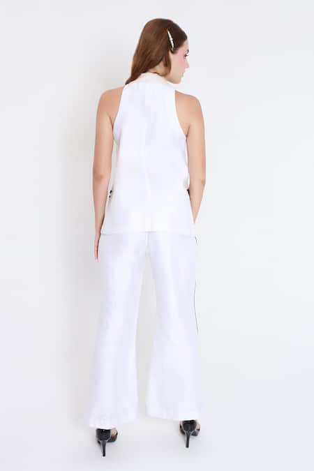 Shagufta Mushroom Embroidered Chanderi Top & Pant Set 