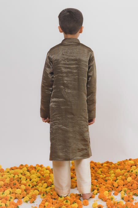 Chotibuti X AZA Brown Linear Woven Kurta Set 