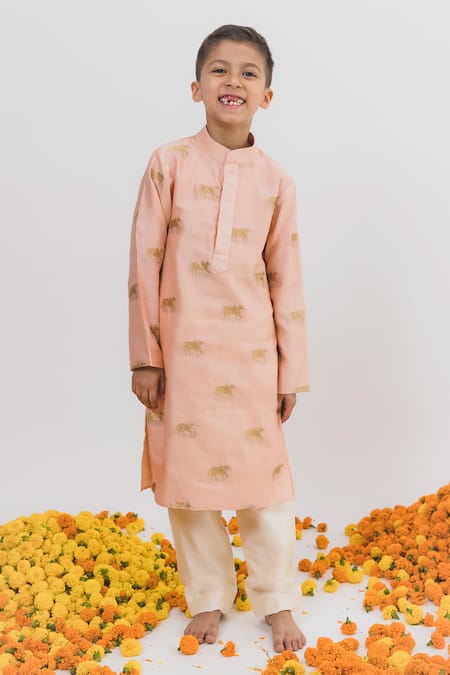 Chotibuti x AZA Peach Bull Woven Kurta Set 