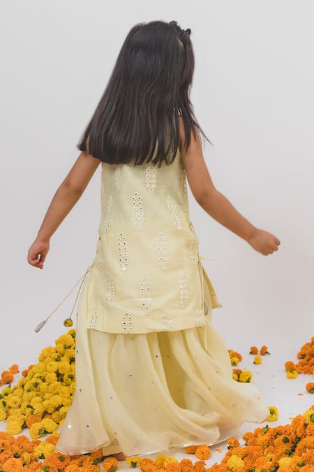 Chotibuti X AZA Mirror Work Yellow Kurta Sharara Set 