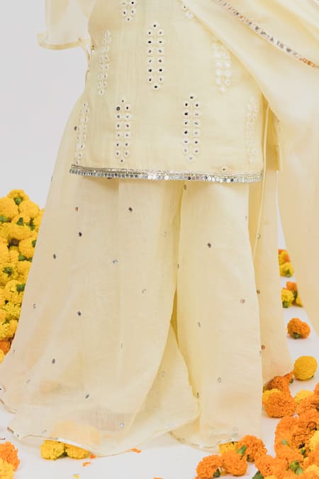 Buy Chotibuti X AZA Yellow Chanderi, Linen Mirrors, Embroidery Work Kurta Sharara Set Online at Aza Fashions Buy_Chotibuti X AZA_Yellow Chanderi, Linen Mirrors, Embroidery Work Kurta Sharara Set _Online_at_Aza_Fashions